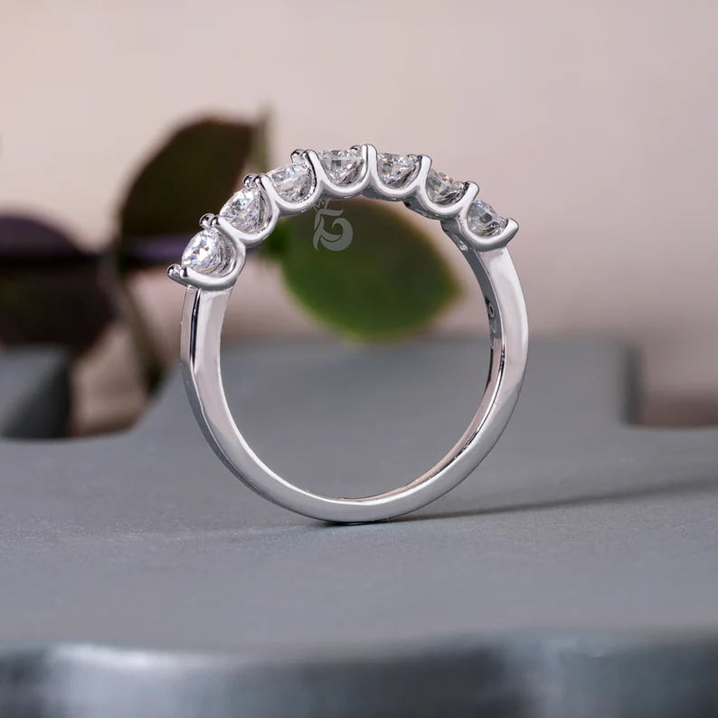 3.30MM Round Moissanite Seven Stone Band, 18K White Gold U Prong Ring