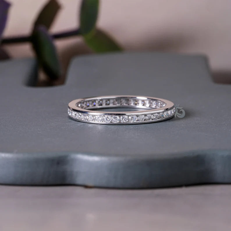 1.50MM Round Moissanite Full Eternity Band, Channel Set Wedding Ring, Stacking Band for Women