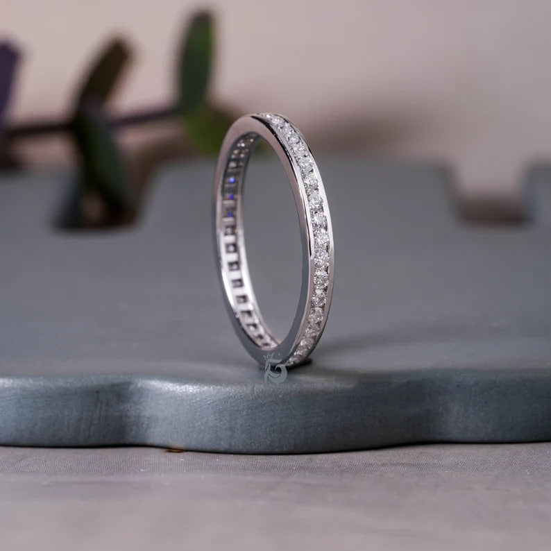 1.50MM Round Moissanite Full Eternity Band, Channel Set Wedding Ring, Stacking Band for Women