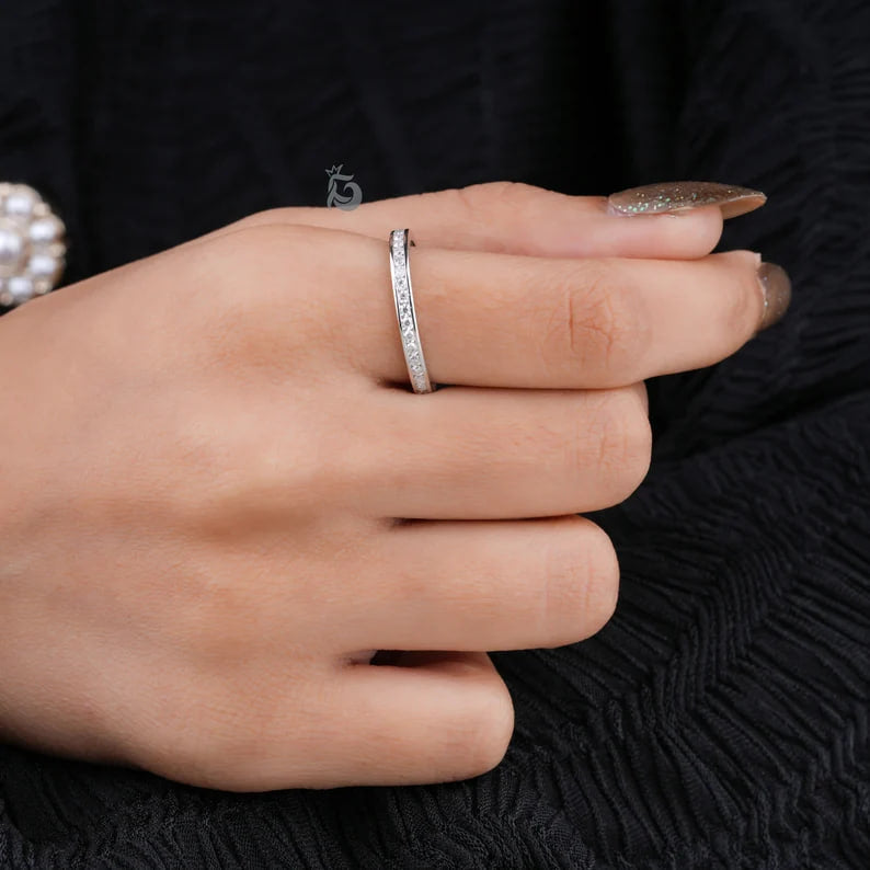 1.50MM Round Moissanite Full Eternity Band, Channel Set Wedding Ring, Stacking Band for Women