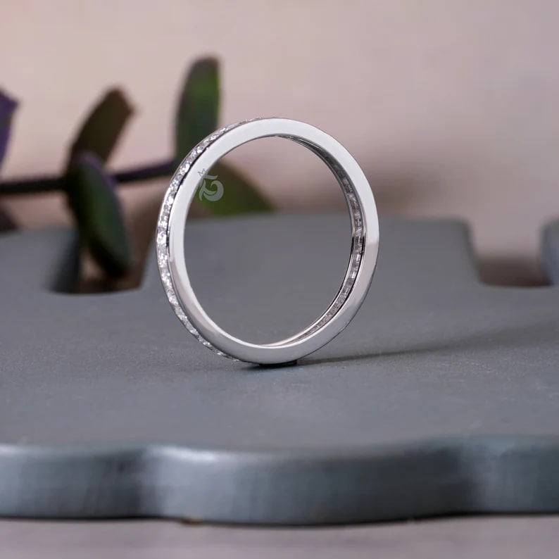 1.50MM Round Moissanite Full Eternity Band, Channel Set Wedding Ring, Stacking Band for Women