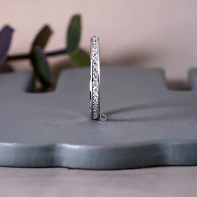 1.50MM Round Moissanite Full Eternity Band, Channel Set Wedding Ring, Stacking Band for Women