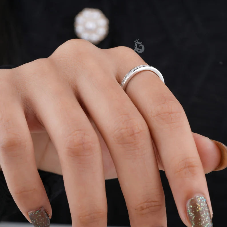 1.50MM Round Moissanite Full Eternity Band, Channel Set Wedding Ring, Stacking Band for Women