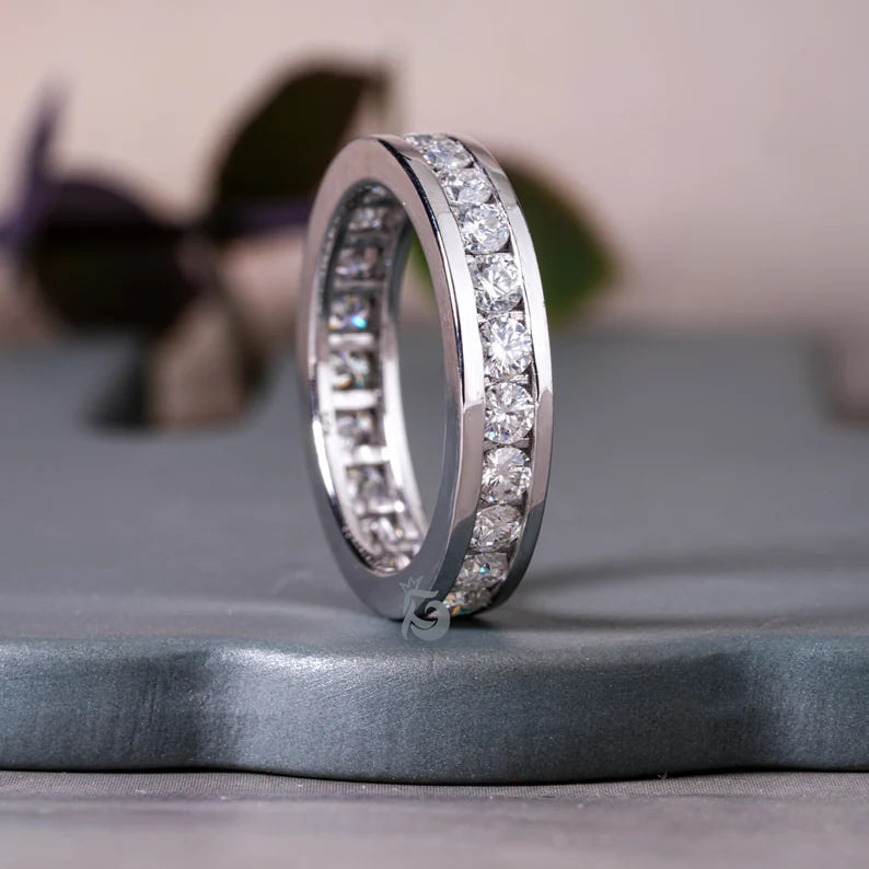 2.70MM Round Moissanite Channel Set Eternity Band – Full Eternity Comfort Fit Wedding Ring