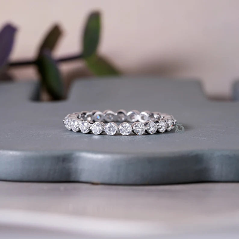 2.30MM Round Moissanite Floating Bubble Eternity Band in 14K White Gold