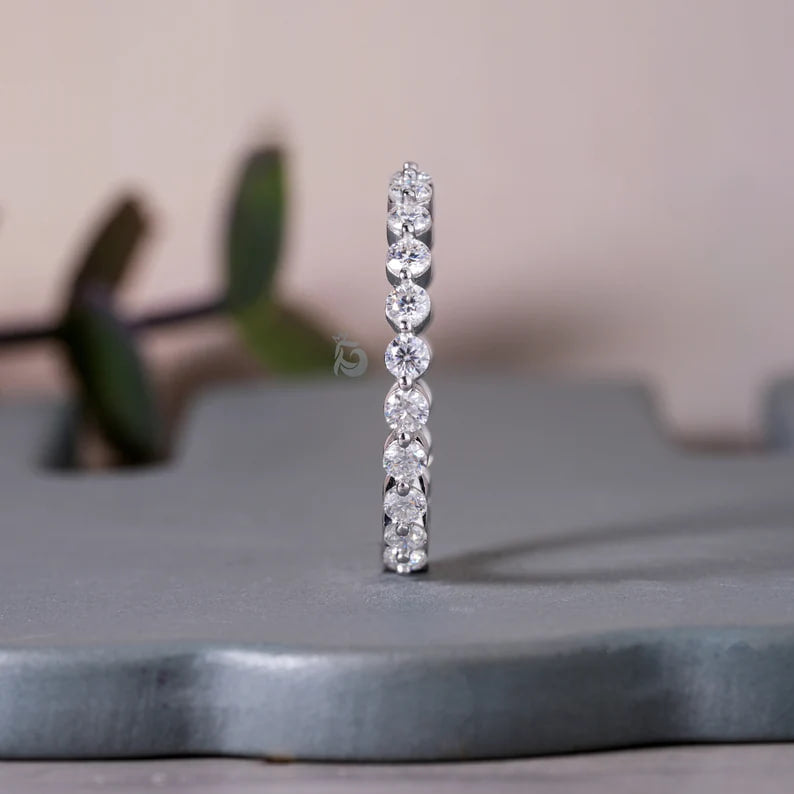 2.30MM Round Moissanite Floating Bubble Eternity Band in 14K White Gold