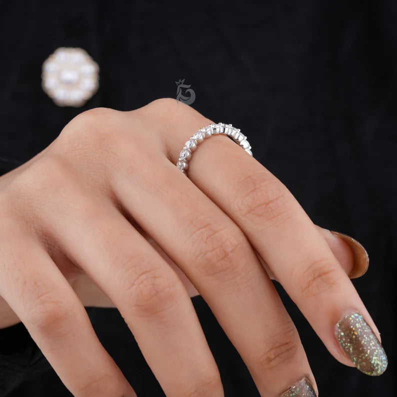 2.30MM Round Moissanite Floating Bubble Eternity Band in 14K White Gold