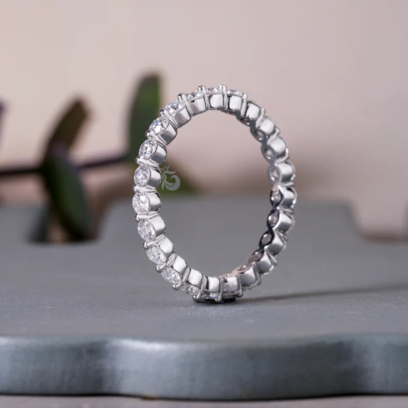 2.30MM Round Moissanite Floating Bubble Eternity Band in 14K White Gold