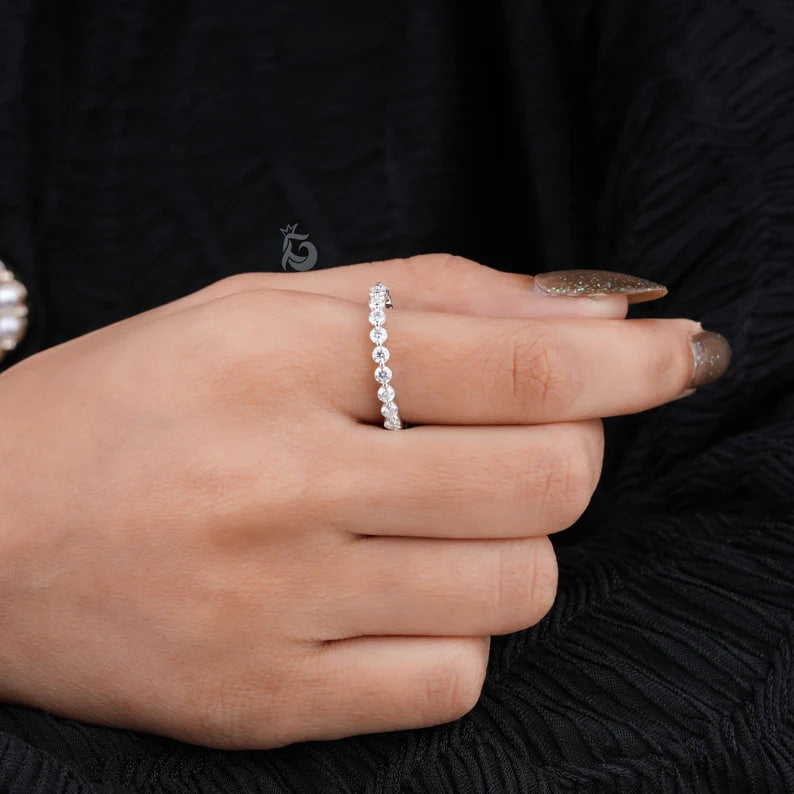 2.30MM Round Moissanite Floating Bubble Eternity Band in 14K White Gold