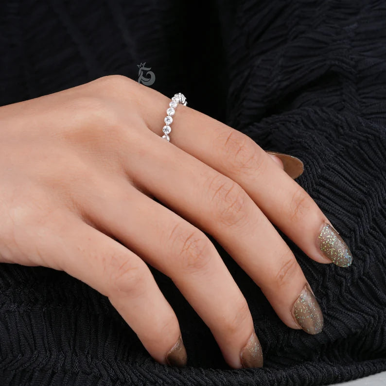 2.30MM Round Moissanite Floating Bubble Eternity Band in 14K White Gold