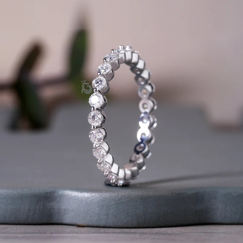 2.30MM Round Moissanite Floating Bubble Eternity Band in 14K White Gold