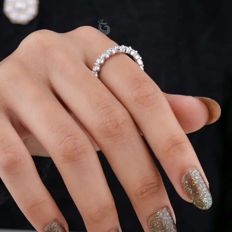 2.7MM Round Moissanite Eternity Band, 14K White Gold Floating Bubble Wedding Ring for Women