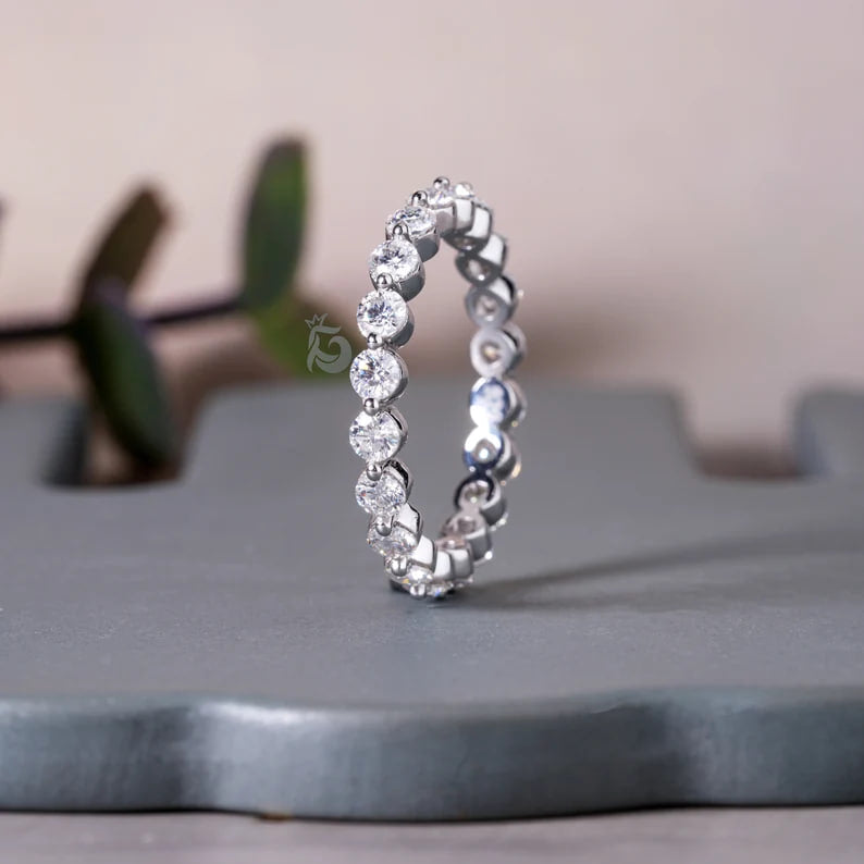2.7MM Round Moissanite Eternity Band, 14K White Gold Floating Bubble Wedding Ring for Women
