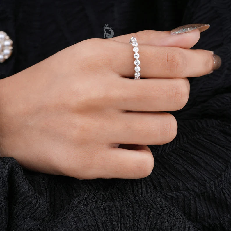 2.7MM Round Moissanite Eternity Band, 14K White Gold Floating Bubble Wedding Ring for Women