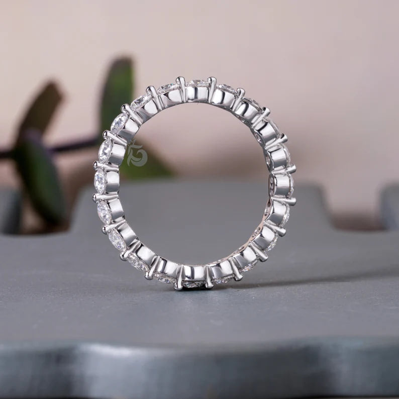 2.7MM Round Moissanite Eternity Band, 14K White Gold Floating Bubble Wedding Ring for Women