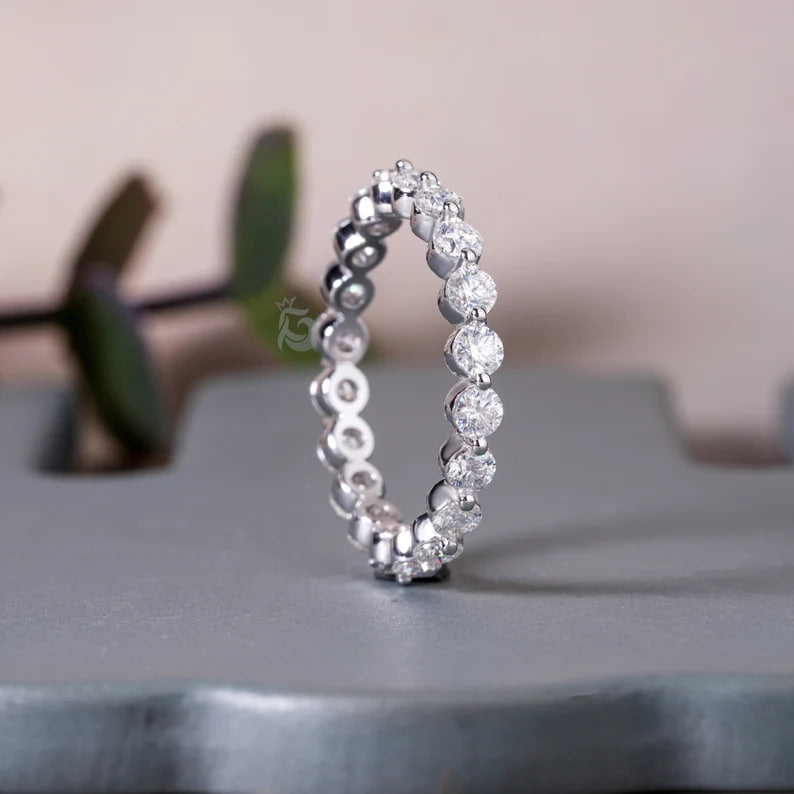 2.7MM Round Moissanite Eternity Band, 14K White Gold Floating Bubble Wedding Ring for Women