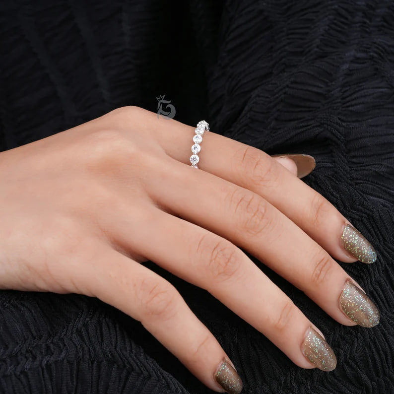 2.7MM Round Moissanite Eternity Band, 14K White Gold Floating Bubble Wedding Ring for Women