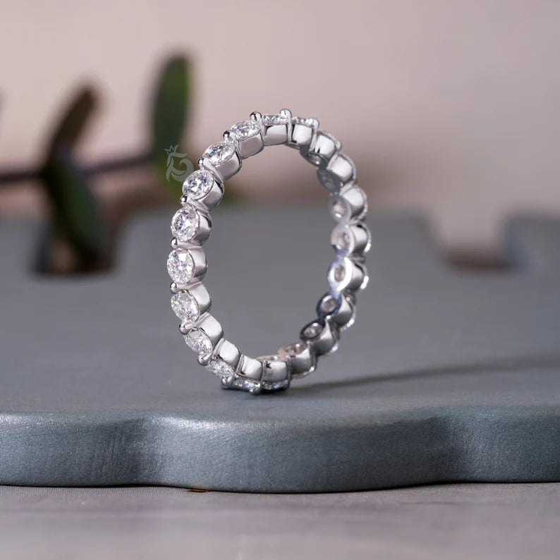 2.7MM Round Moissanite Eternity Band, 14K White Gold Floating Bubble Wedding Ring for Women