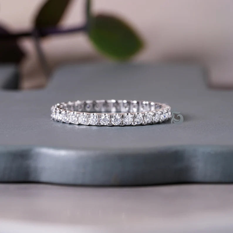 1.6MM Moissanite Full Eternity Band, 14K Gold Pave Wedding Ring, Delicate Anniversary Matching Band