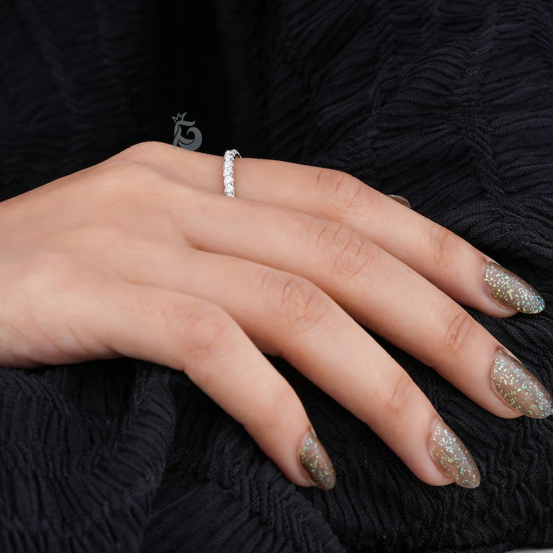 1.6MM Moissanite Full Eternity Band, 14K Gold Pave Wedding Ring, Delicate Anniversary Matching Band