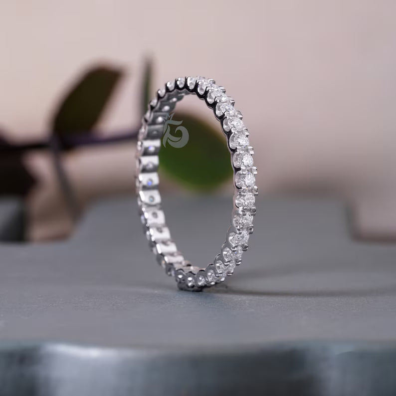 1.6MM Moissanite Full Eternity Band, 14K Gold Pave Wedding Ring, Delicate Anniversary Matching Band
