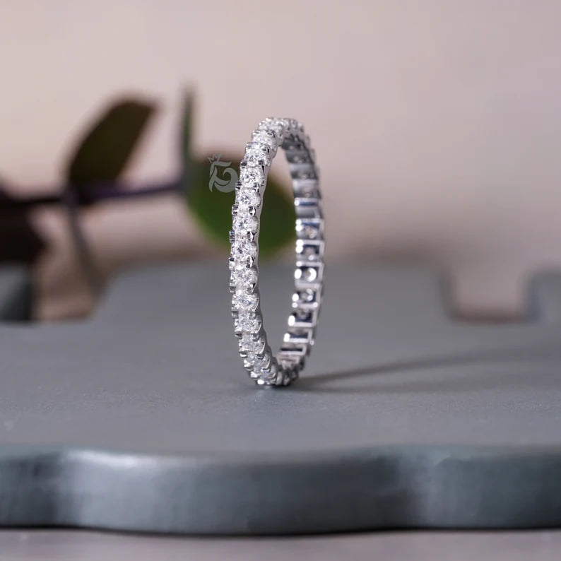 1.6MM Moissanite Full Eternity Band, 14K Gold Pave Wedding Ring, Delicate Anniversary Matching Band