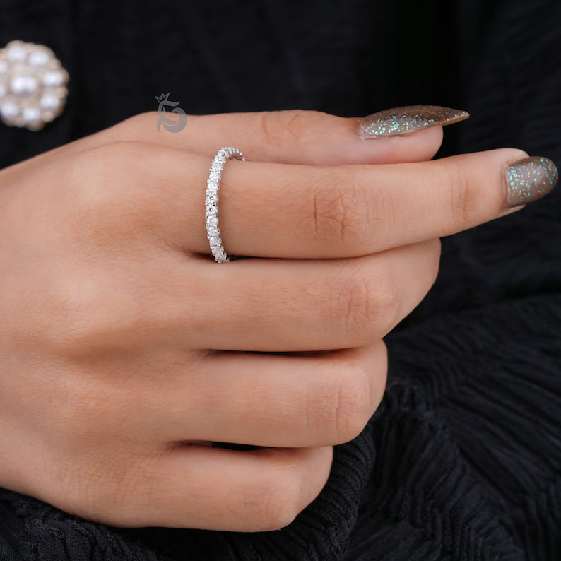 1.6MM Moissanite Full Eternity Band, 14K Gold Pave Wedding Ring, Delicate Anniversary Matching Band