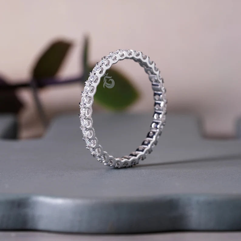 1.6MM Moissanite Full Eternity Band, 14K Gold Pave Wedding Ring, Delicate Anniversary Matching Band