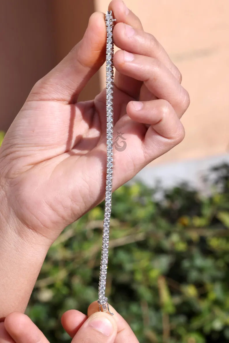 3MM Moissanite Tennis Bracelet, 14K White Gold Diamond Bracelet, Dainty Anniversary Gift for Her