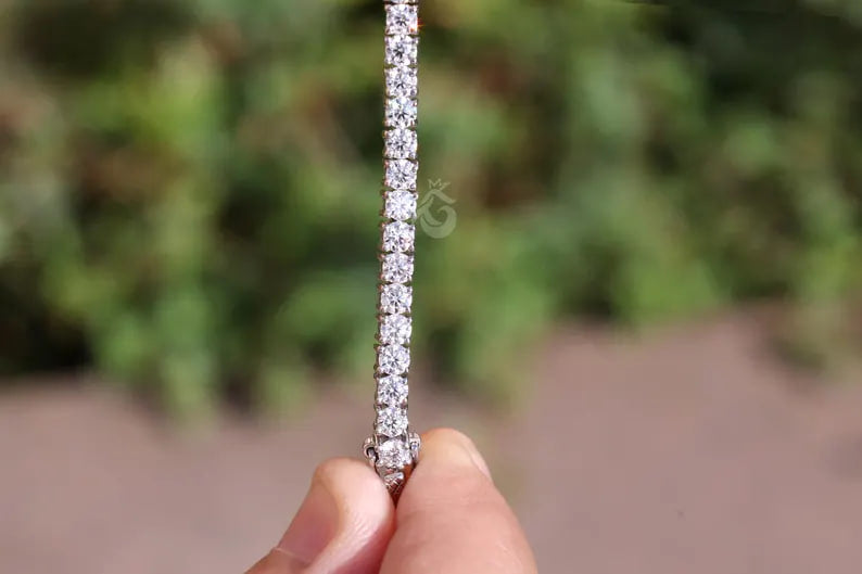 3MM Moissanite Tennis Bracelet, 14K White Gold Diamond Bracelet, Dainty Anniversary Gift for Her
