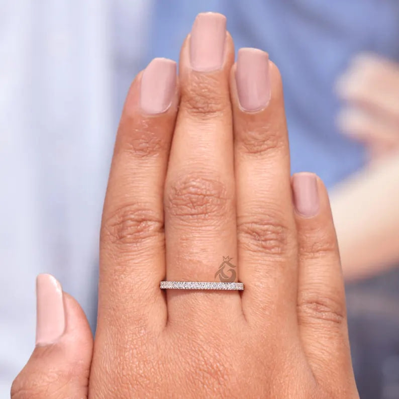1.70mm Lab Grown Diamond Eternity Band, Micro Pave 14K White Gold Stackable Wedding Ring