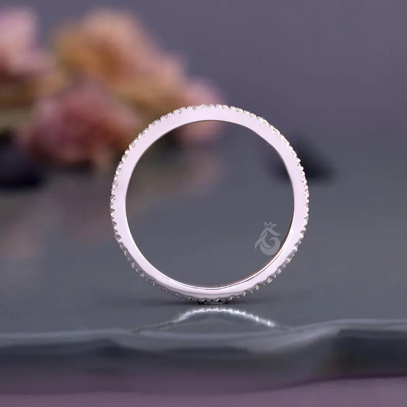 1.70mm Lab Grown Diamond Eternity Band, Micro Pave 14K White Gold Stackable Wedding Ring