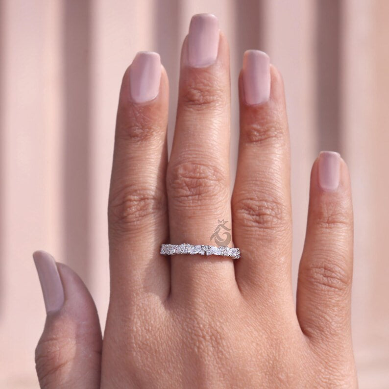 Vintage Marquise and Round Lab Grown Diamond Half Eternity Band