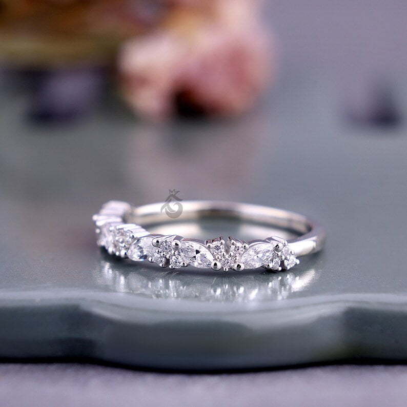 Vintage Marquise and Round Lab Grown Diamond Half Eternity Band