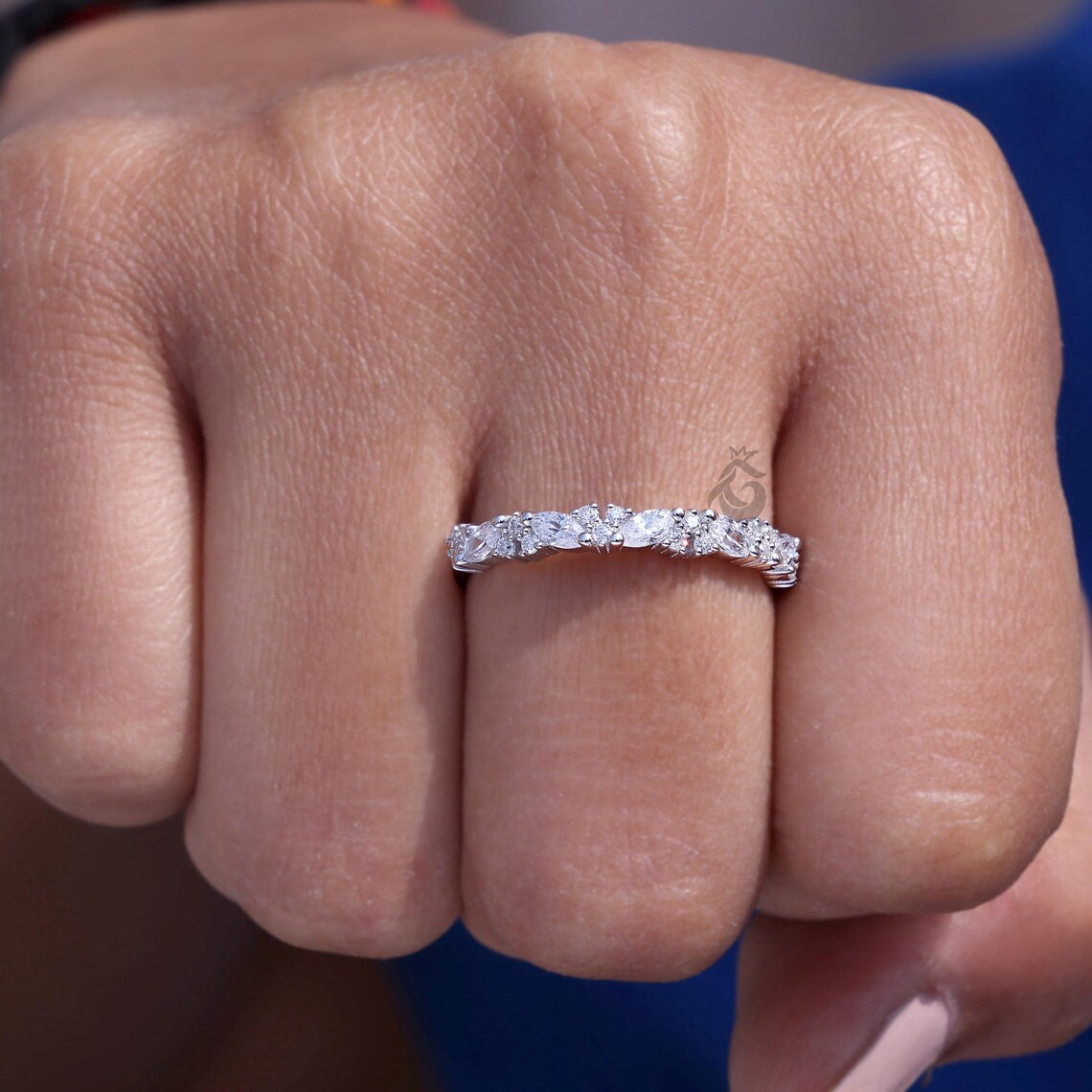 Vintage Marquise and Round Lab Grown Diamond Half Eternity Band