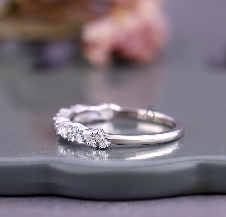 Vintage Marquise and Round Lab Grown Diamond Half Eternity Band
