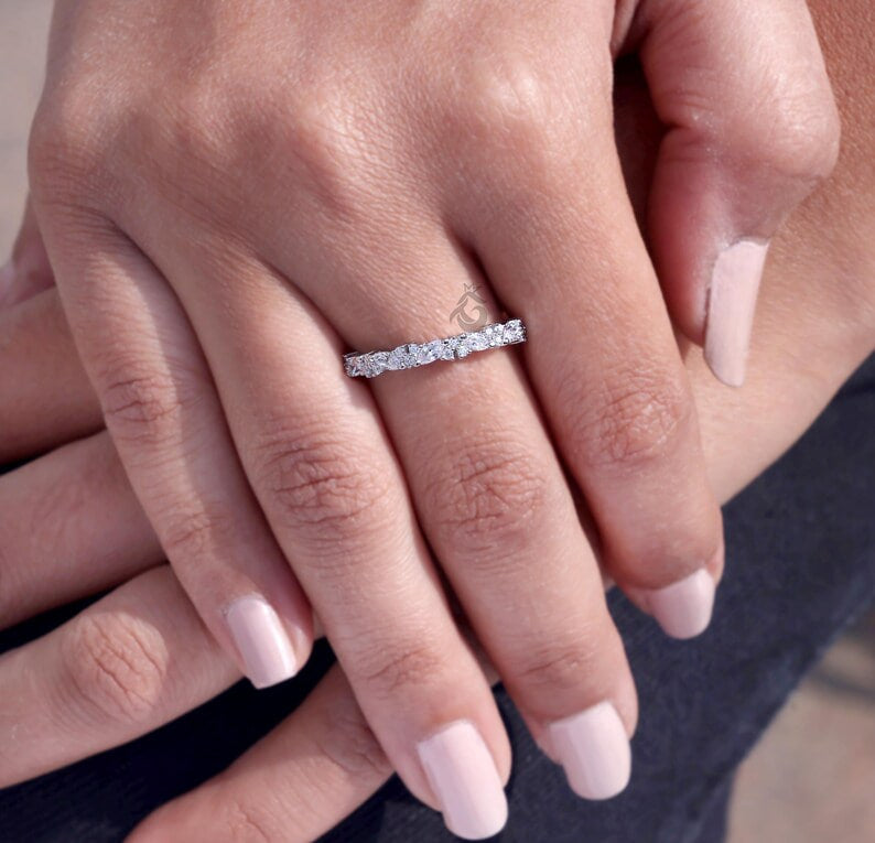 Vintage Marquise and Round Lab Grown Diamond Half Eternity Band