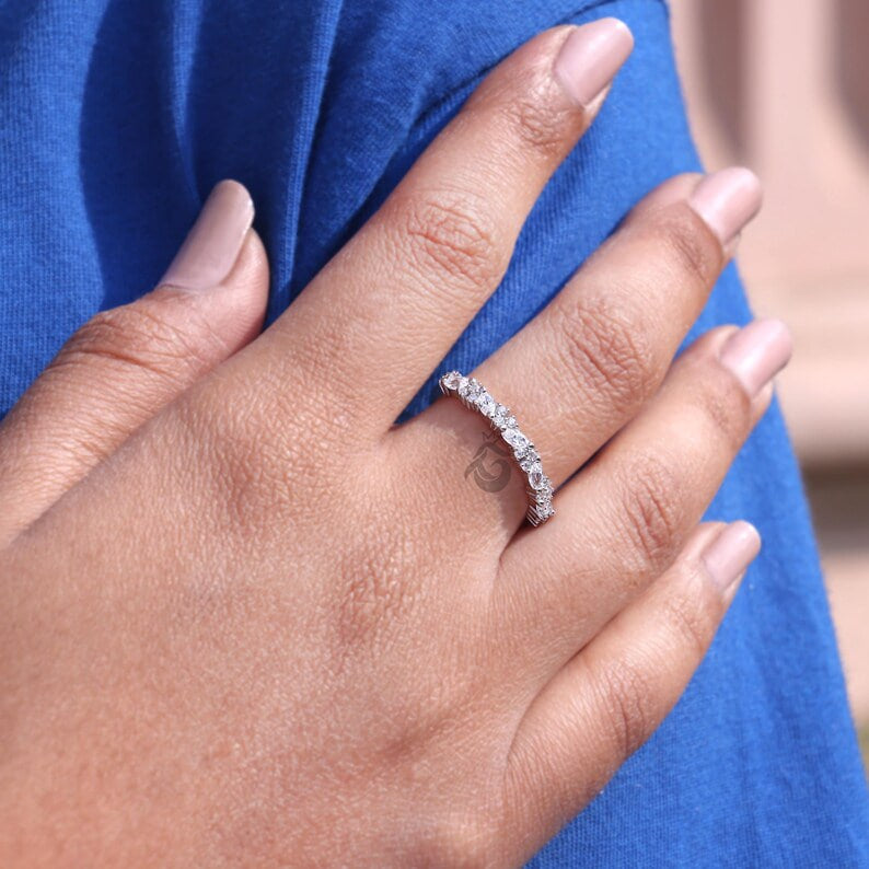 Vintage Marquise and Round Lab Grown Diamond Half Eternity Band