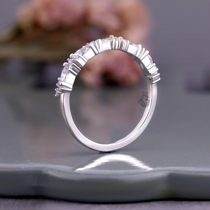 Vintage Marquise and Round Lab Grown Diamond Half Eternity Band
