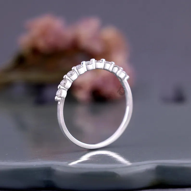 2MM Round Lab Grown Diamond Half Eternity Wedding Band, Floating Bubble Stackable Ring