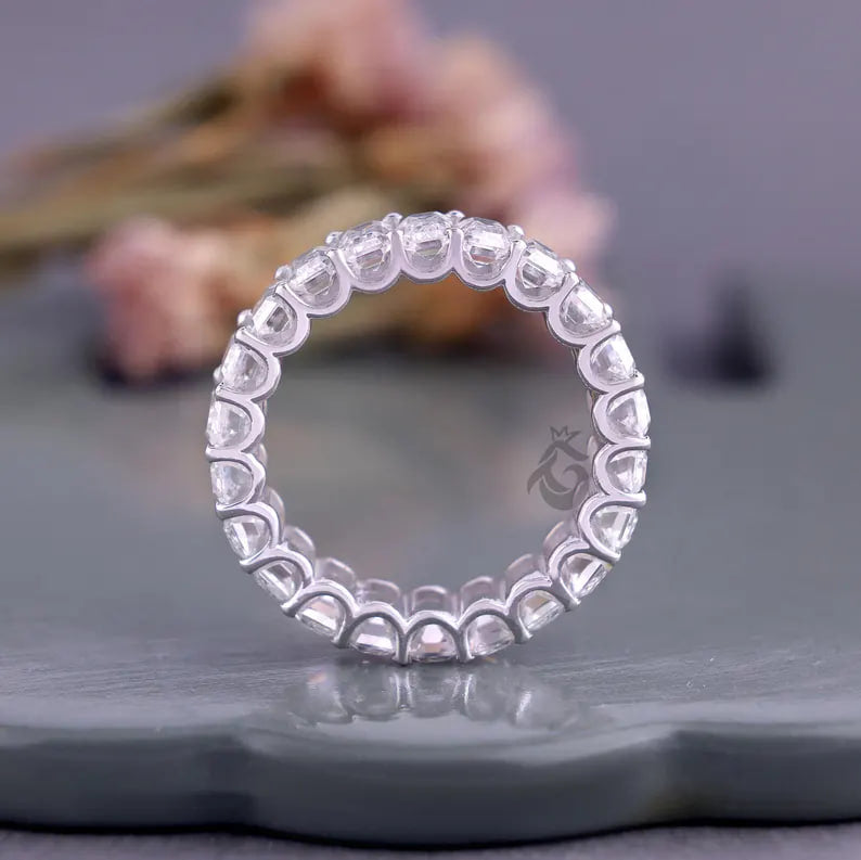 5x3 MM Emerald Cut Moissanite Full Eternity Band, U-Prong Wedding Ring, Stackable Matching Band