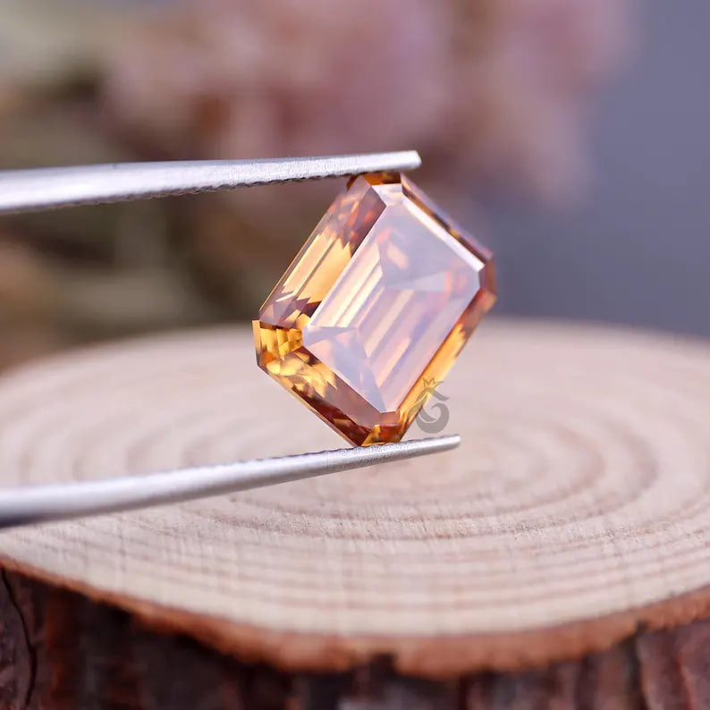 2.00 CT Fancy Orange Emerald Cut Moissanite, Loose Stone for Engagement Ring or Jewelry