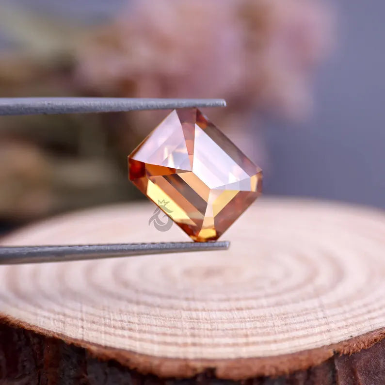 2.00 CT Fancy Orange Emerald Cut Moissanite, Loose Stone for Engagement Ring or Jewelry