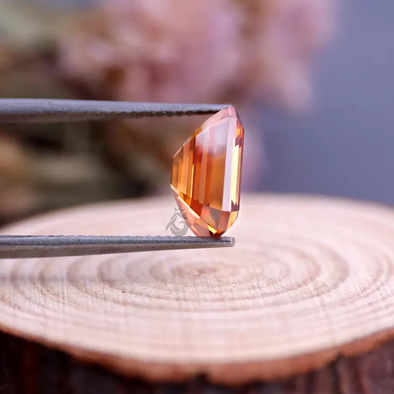 2.00 CT Fancy Orange Emerald Cut Moissanite, Loose Stone for Engagement Ring or Jewelry
