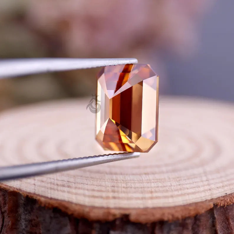 2.00 CT Fancy Orange Emerald Cut Moissanite, Loose Stone for Engagement Ring or Jewelry