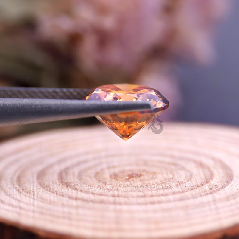 0.50 CT Fancy Deep Orange Round Cut Moissanite, VVS Clarity Loose Stone for Rings & Jewelry