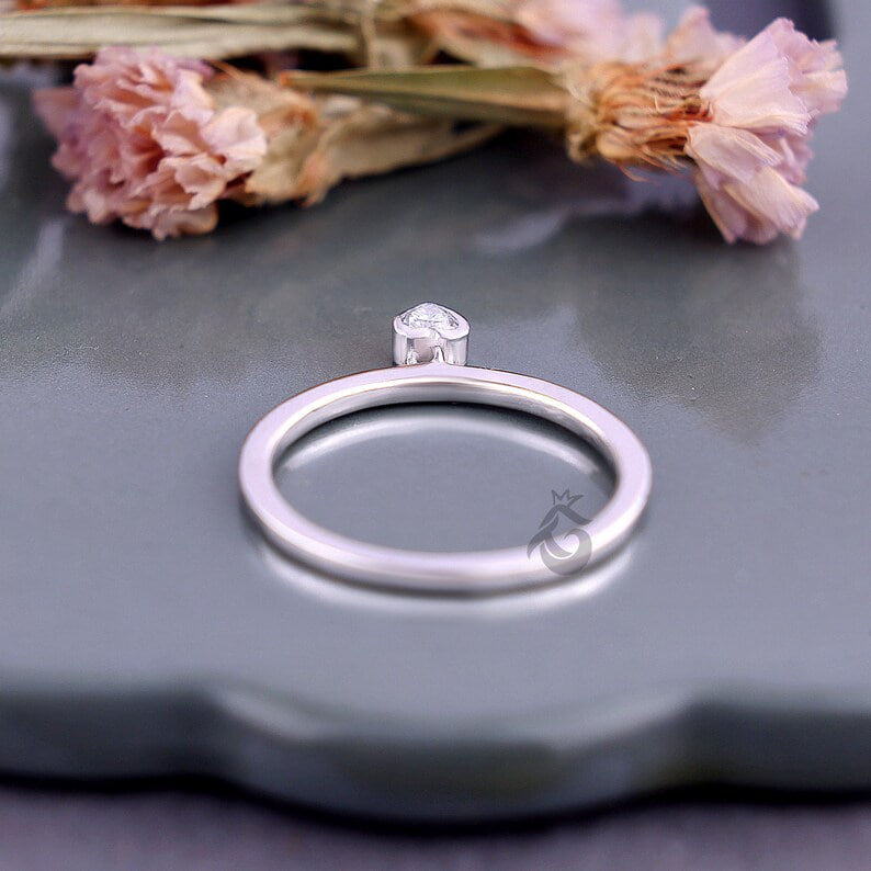 Heart Shape Moissanite Dangle Ring, Bezel Set Solitaire Stacking Diamond Ring
