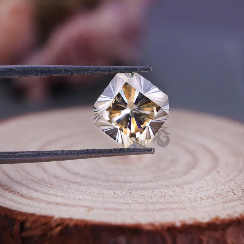 8MM Fantasy Square Light Yellow Moissanite, Loose Diamond for Vintage Ring, Pendant, or Gift