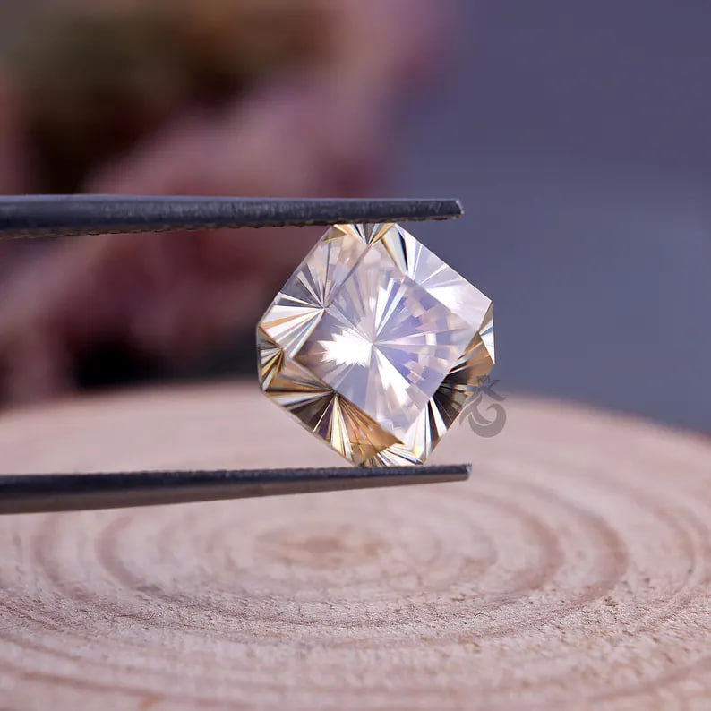 8MM Fantasy Square Light Yellow Moissanite, Loose Diamond for Vintage Ring, Pendant, or Gift