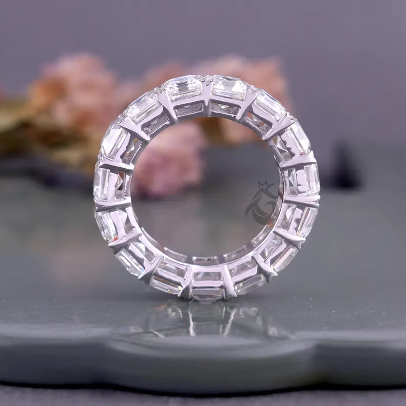 5MM Asscher Cut Moissanite Eternity Band, Prong Set Stackable Ring